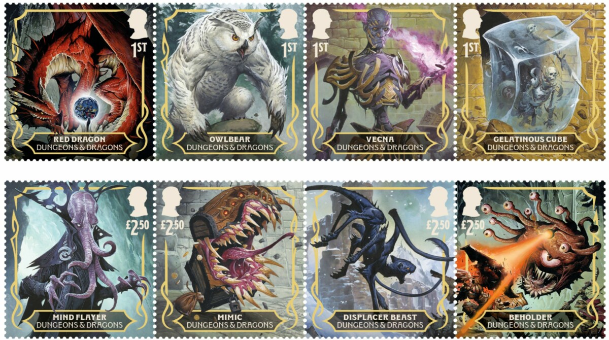 La Royal Mail celebra 50 años de Dungeons & Dragons lanzando un fascinante set de 14 sellos con monstruos y personajes